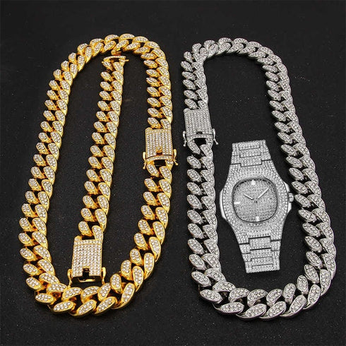 VVS Jewelry Cuban Chain & Cuban Bracelet + Free OG Bust Down Watch