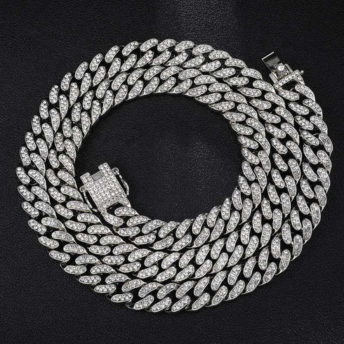 18k Gold/Silver Cuban Link Chain Set – Iced Out Necklace & FREE Bracelet