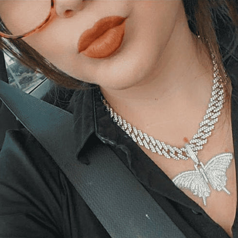 VVS Jewelry Cuban Link Butterfly Choker + FREE Tennis Choker