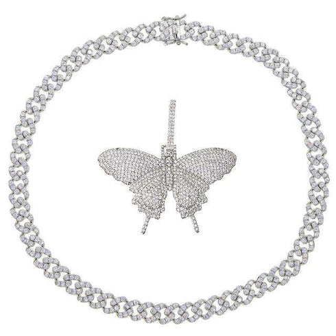 VVS Jewelry Cuban Link Butterfly Choker + FREE Tennis Choker