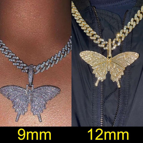 VVS Jewelry Cuban Link Butterfly Choker + FREE Tennis Choker