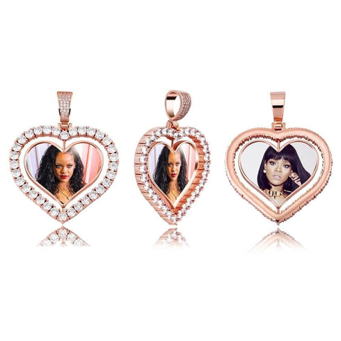 VVS Jewelry Custom Double-Sided Heart Photo Chain