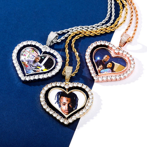 VVS Jewelry Custom Double-Sided Heart Photo Chain