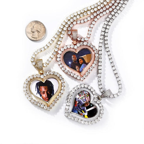 VVS Jewelry Custom Double-Sided Heart Photo Chain