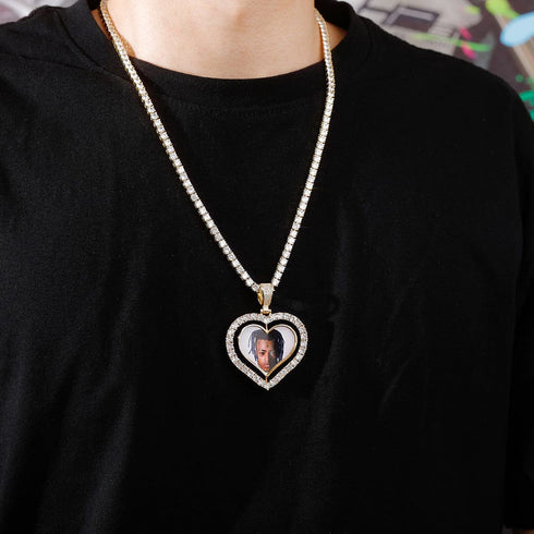 VVS Jewelry Custom Double-Sided Heart Photo Chain
