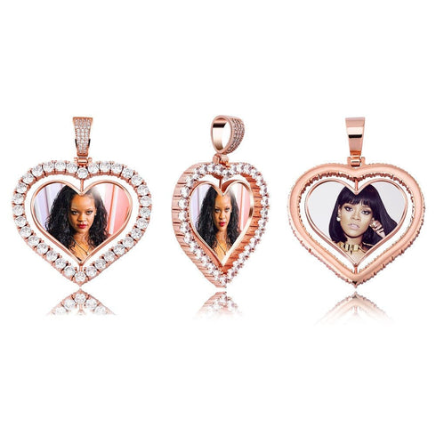 VVS Jewelry Custom Double-Sided Heart Photo Chain