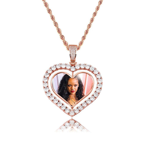 VVS Jewelry Custom Double-Sided Heart Photo Chain