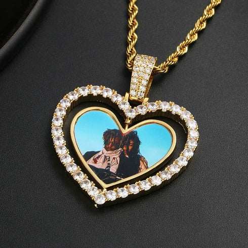 VVS Jewelry Custom Double-Sided Heart Photo Chain