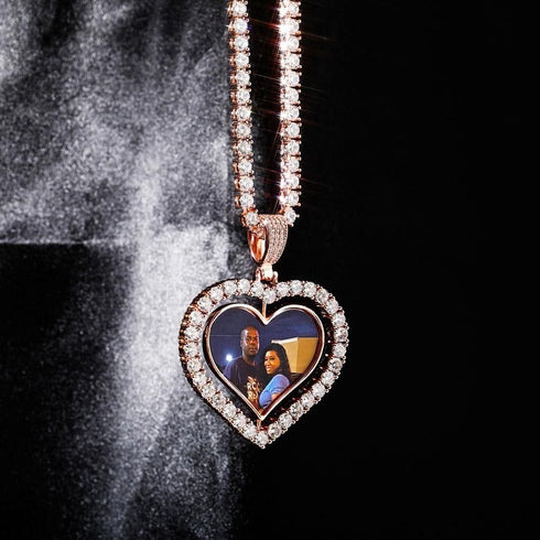 VVS Jewelry Custom Double-Sided Heart Photo Chain