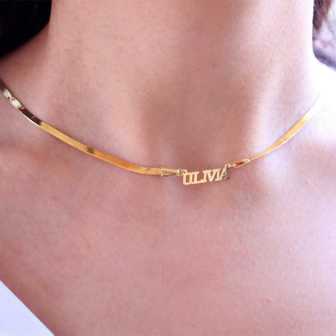 Custom Name Herringbone Chain – Gold Plated Personalized Necklace
