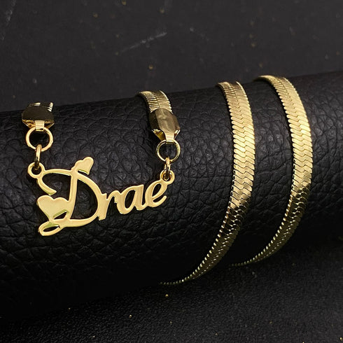 Custom Name Herringbone Chain – Gold Plated Personalized Necklace