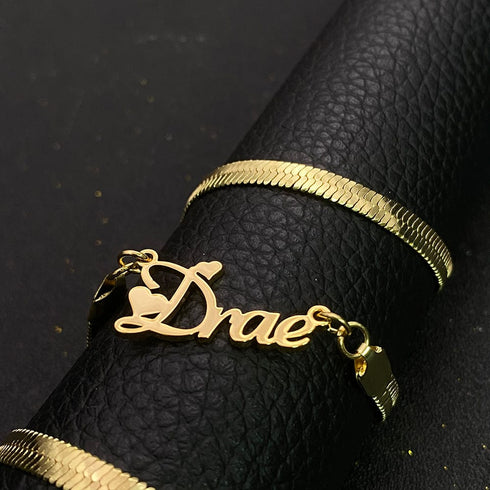 Custom Name Herringbone Chain – Gold Plated Personalized Necklace