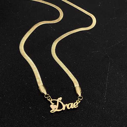 Custom Name Herringbone Chain – Gold Plated Personalized Necklace