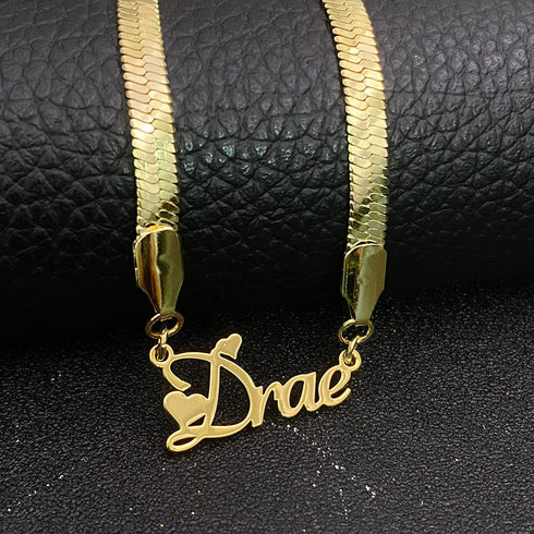 Custom Name Herringbone Chain – Gold Plated Personalized Necklace