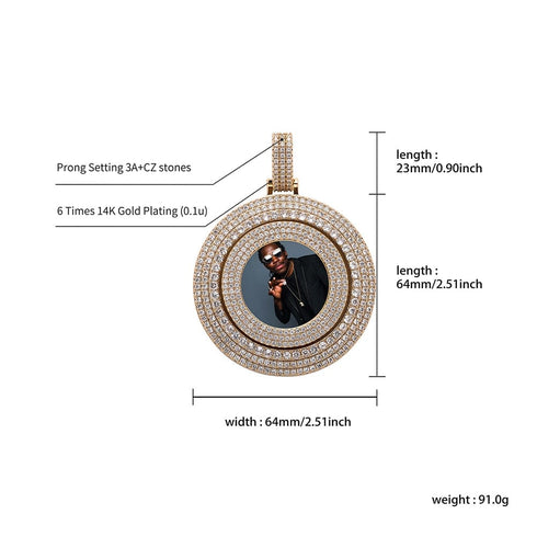 VVS Jewelry Custom Large Spinning Photo Pendant + Chain