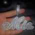 VVS Jewelry Custom Name Brush Cursive Baguette Pendant and Chain