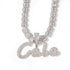 VVS Jewelry Custom Name Brush Cursive Baguette Pendant and Chain