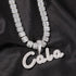 VVS Jewelry Custom Name Brush Cursive Baguette Pendant and Chain
