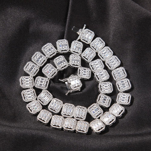VVS Jewelry Custom Name Brush Cursive Baguette Pendant and Chain