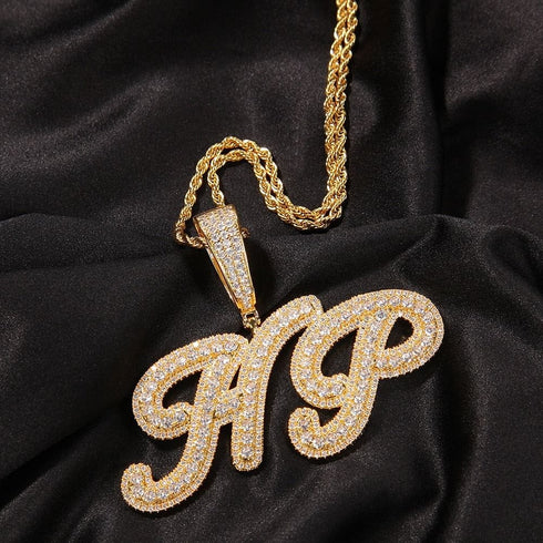 VVS Jewelry Custom Name Brush Cursive Baguette Pendant and Chain