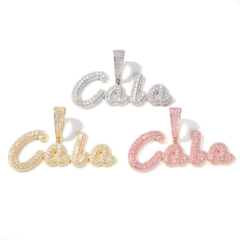 VVS Jewelry Custom Name Brush Cursive Baguette Pendant and Chain