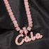 VVS Jewelry Custom Name Brush Cursive Baguette Pendant and Chain