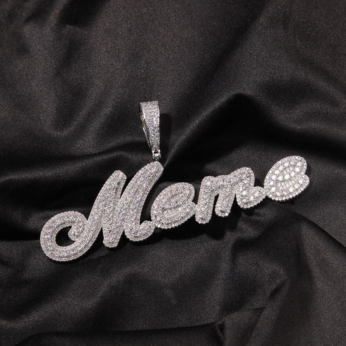 VVS Jewelry Custom Name Brush Cursive Baguette Pendant and Chain