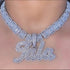 VVS Jewelry Custom Name Brush Cursive Baguette Pendant and Chain