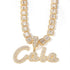 VVS Jewelry Custom Name Brush Cursive Baguette Pendant and Chain