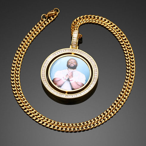 VVS Jewelry Custom Rotating Photo Medallion Pendant Chain
