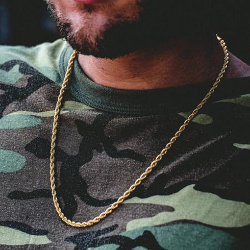 VVS Jewelry Gold/Silver Stainless Steel Rope Chain + FREE Rope Bracelet
