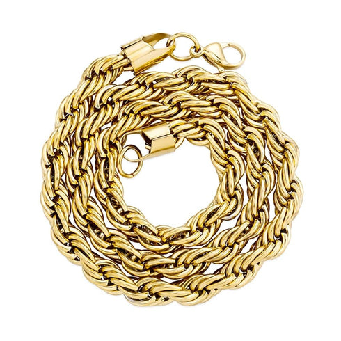 VVS Jewelry Gold/Silver Stainless Steel Rope Chain + FREE Rope Bracelet
