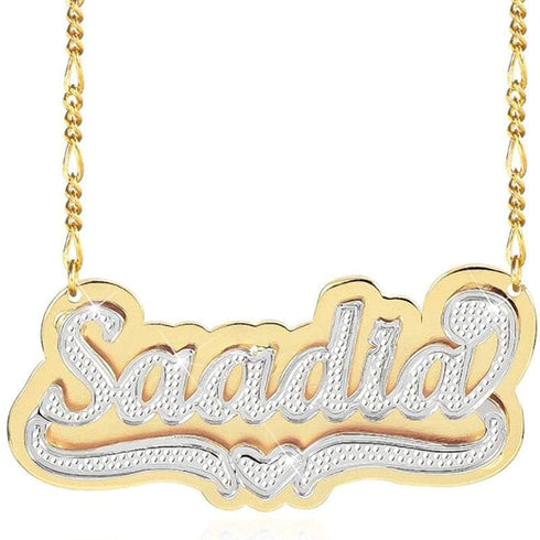VVS Jewelry Heart Custom Two Tone Figaro Name Necklace