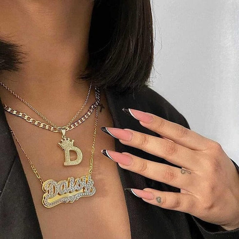 VVS Jewelry Heart Custom Two Tone Figaro Name Necklace