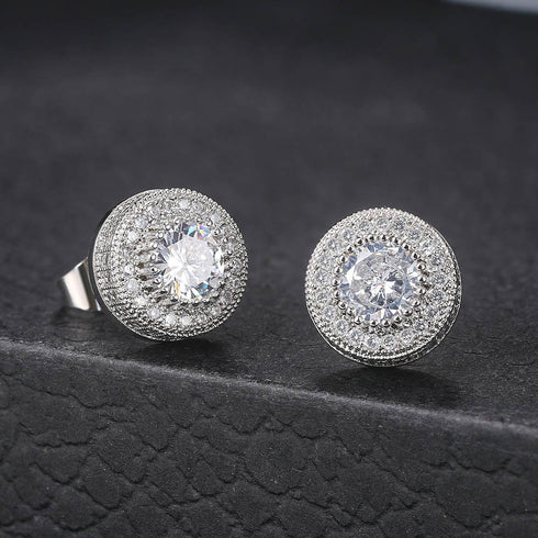 VVS Jewelry Iced Button Stud Earrings