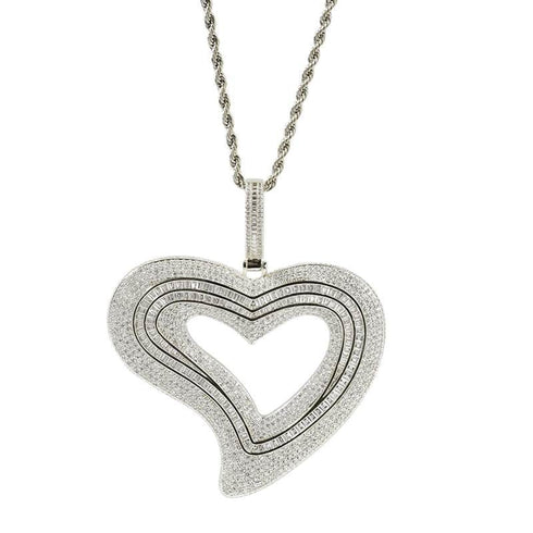VVS Jewelry Iced Out Big Hollow Baguette Heart Pendant Chain