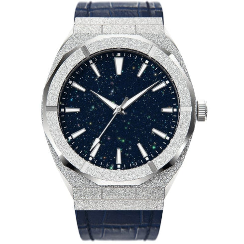 VVS Jewelry Iced Stardust Bling Leather Strap Watch