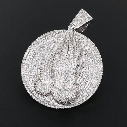 VVS Jewelry Micro Pave Circle Praying Hands