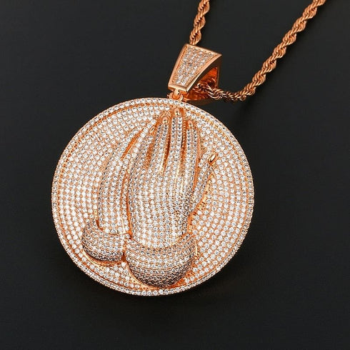 VVS Jewelry Micro Pave Circle Praying Hands