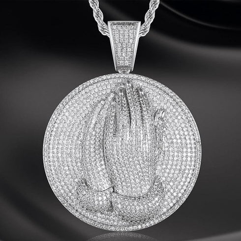 VVS Jewelry Micro Pave Circle Praying Hands