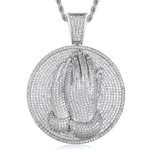 VVS Jewelry Micro Pave Circle Praying Hands