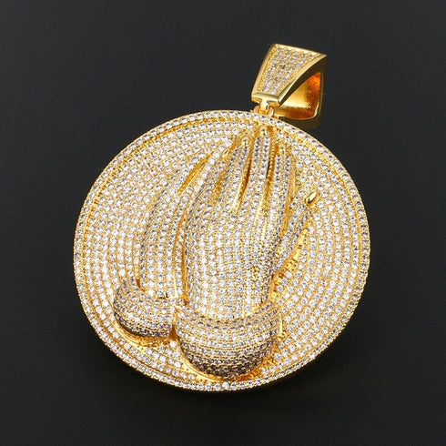VVS Jewelry Micro Pave Circle Praying Hands