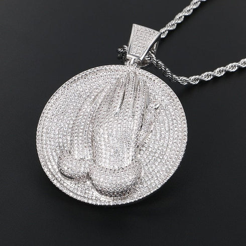 VVS Jewelry Micro Pave Circle Praying Hands