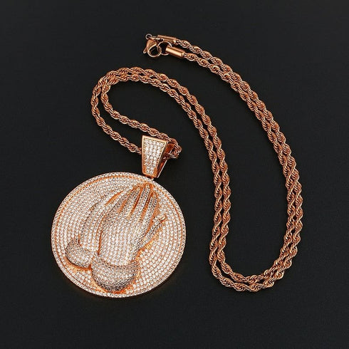 VVS Jewelry Micro Pave Circle Praying Hands