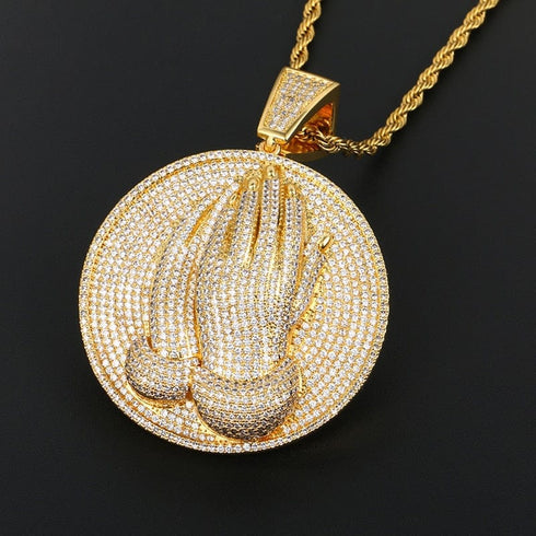 VVS Jewelry Micro Pave Circle Praying Hands