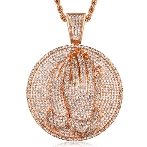 VVS Jewelry Micro Pave Circle Praying Hands