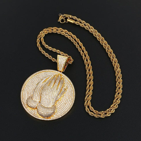 VVS Jewelry Micro Pave Circle Praying Hands