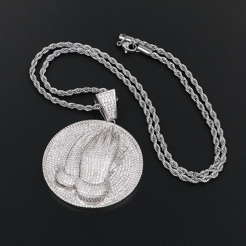VVS Jewelry Micro Pave Circle Praying Hands