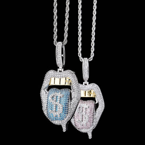 VVS Jewelry $$$ Micropaved Lip Pendant Necklace