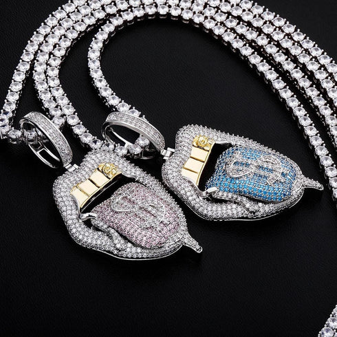 VVS Jewelry $$$ Micropaved Lip Pendant Necklace